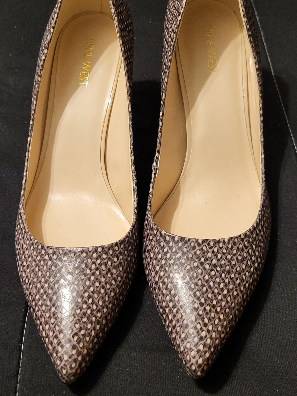 Nine West Taupe Snake-Print Pointed-Toe Pumps